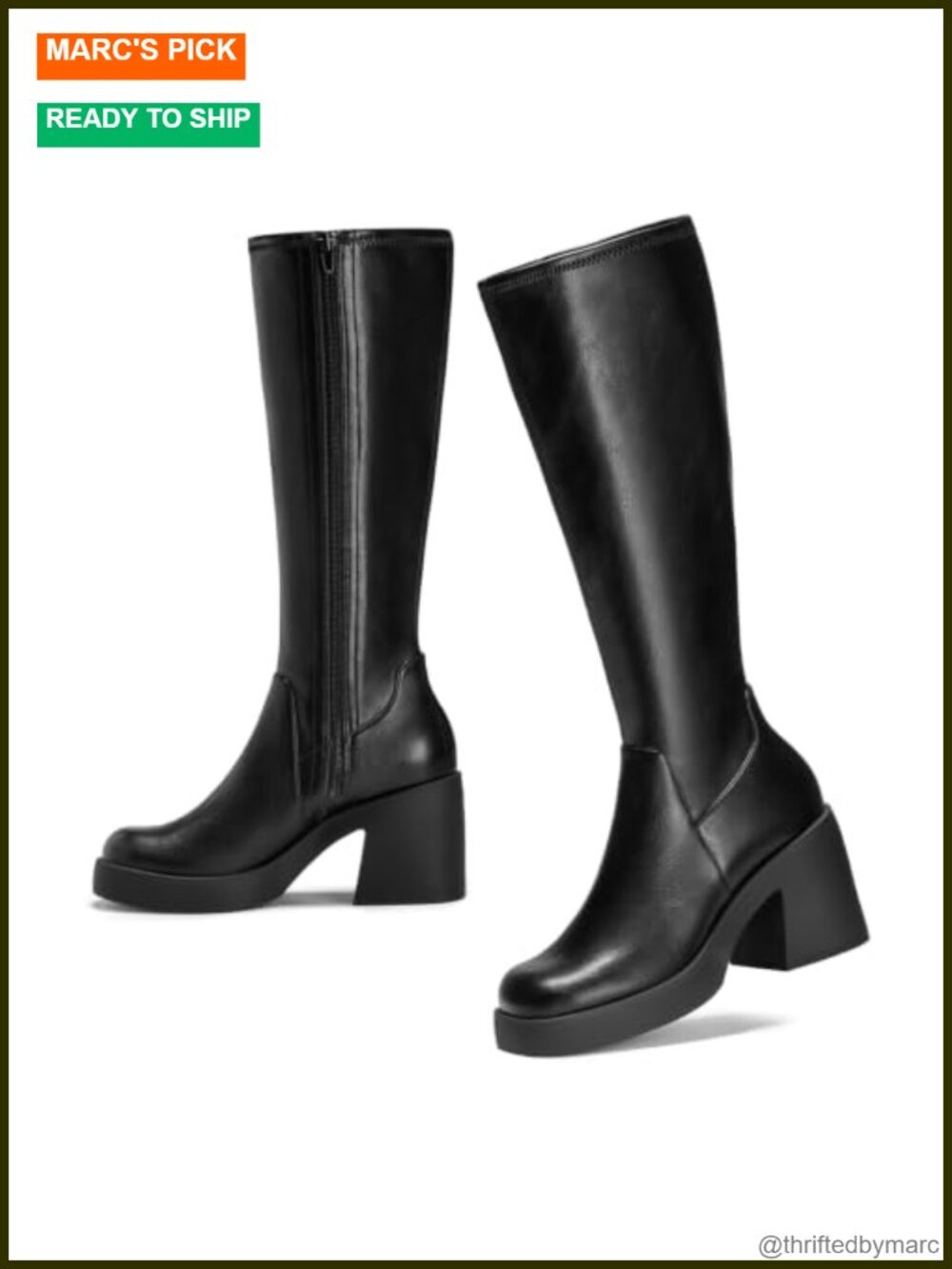 Square Toe Knee High Platform Boots Chunky Block Heel
